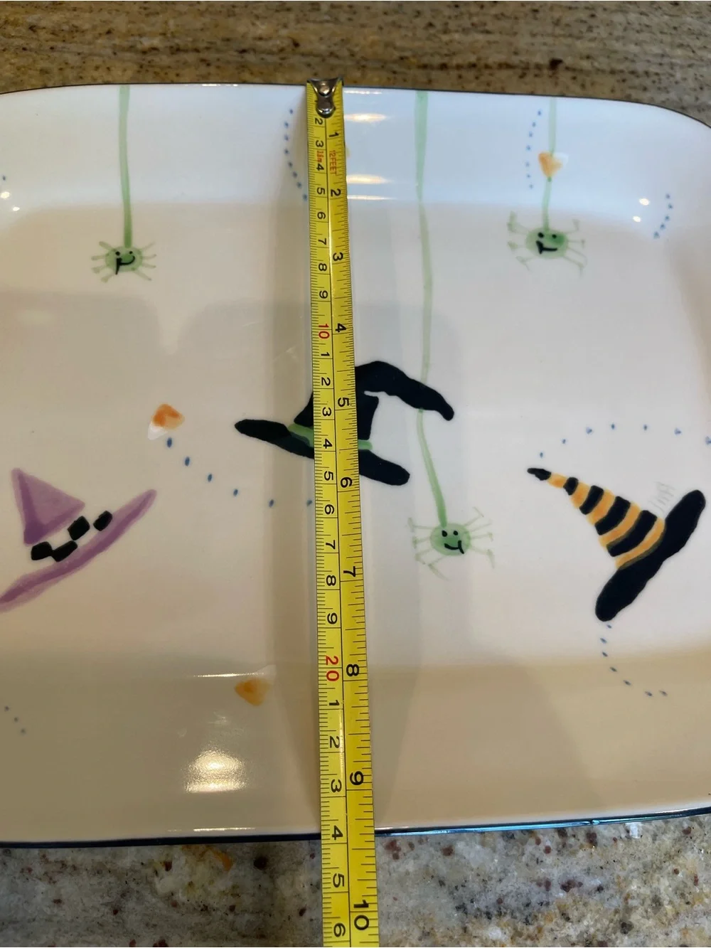 Crate & Barrel Hartstone Pottery Halloween Platter Whimsical Witch Hats Spiders